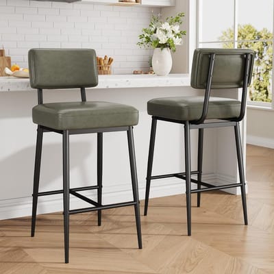 Barkrukken Set van 2 - Zithoogte 65 cm - Groen PU-Leder - Industrieel Design - Met Rugleuning & Voetensteun - Belastbaar tot 181 kg