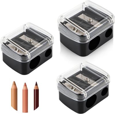 Drievoudige Makeup Potloodslijper, Dubbele Slijper voor Kajal en Eyeliner, Inclusief Ophaalbakje, Draagbaar voor Dunne en Dikke Potloden, Onmisbaar Make-up Accessoire