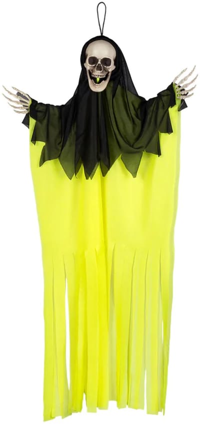 Boland spook Horror neon - geel - L90 cm - skelet - halloween - uv blacklight - decoratie - hangend