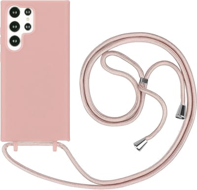 Casemania Hoesje Geschikt voor Samsung Galaxy S23 Ultra - Roze - Siliconen Back Cover met Koord - Telefoonhoesje met Koord - Crossbody Lanyard Cord Case