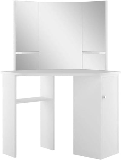 Hoekkaptafel - Opmaakmeubel - Cosmetica Organiseren - 3-panelige spiegel - 54 x 111 cm - Wit