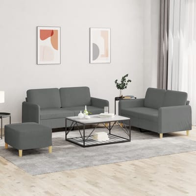 vidaXL - 3-delige - Loungeset - met - kussens - stof - donkergrijs