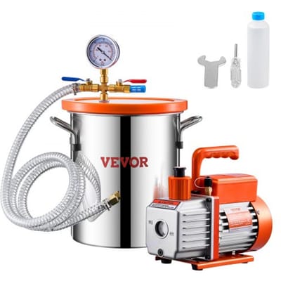 VEVOR 11,36L vacuümkamer en 3,5 CFM-pomp, roestvrijstalen kamer, eentraps vacuümpomp, ontgassingskamerset, met acryldeksel, olie, 1,5 m slang, vacuümpompset voor het ontgassen van hars, siliconen epoxyharsen