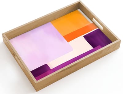 Dienblad hout 40x30 cm - Schootdienblad - Vlakken - Abstract - Rechthoekig - Oranje - Borrelplank rechthoek - Plateau dienbladen