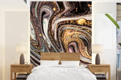 Behang - Fotobehang Marmerlook - Goud - Glitter - Luxe - Marmer - Wit - Breedte 165 cm x hoogte 220 cm