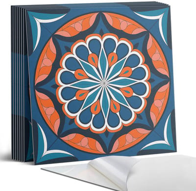 Coloray Plaktegels - Mandalapatroon met bladeren Portugese Tegels - 30 cm x 30 cm - Blauw Plaktegels - 9 stuks - Vierkant PVC Tegels - Plaktegels Keuken - Zelfklevende Vloertegels - Vinyl Tegels - Zelfklevende Tegels
