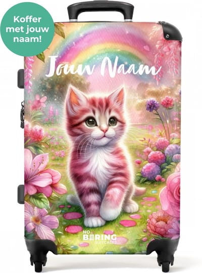 NoBoringSuitcases.com® - Kindertrolley kitten - Roze reiskoffer kinderen - Gepersonaliseerde koffer groot - Rolkoffer lichtgewicht met 4 wielen - Grote trolley XL - 20 kg bagage