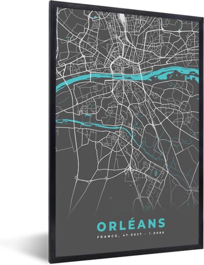 Fotolijst incl. Poster - Orléans - Stadskaart - Kaart - Plattegrond - Frankrijk - 40x60 cm - Posterlijst
