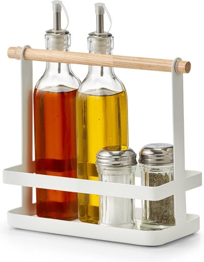 Zeller kruidenrek/keuken organizer staand - wit - 24 x 10 x 20 cm - metaal/bamboe hout