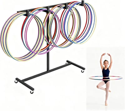 Hula Hoop Organizer - Fitness Ring Stand - Sportspullen Opbergen - Met Zwenkwielen - 110x45x80cm - Zwart
