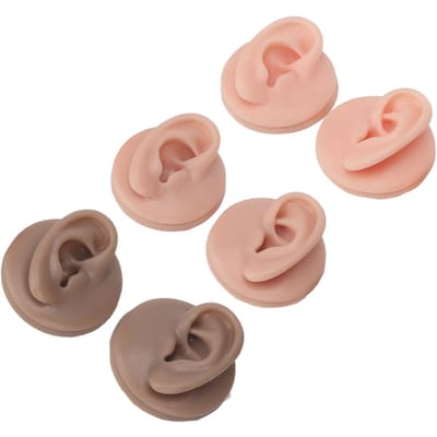 3 Paires Modèle d'Oreille en Silicone Souple Support Acrylique Modèle d'Oreille Humaine pour Pratique de Piercing Boucle d'Oreille beige