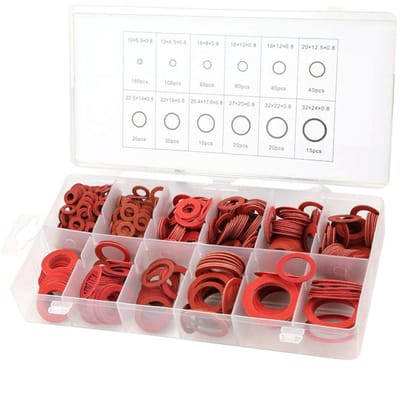 Dailygoods- Sluitringen 600 Stuks - Rood Staalpapier - Isolatie - Diverse Maten - Plastic Doos - Goede Isolatieprestaties - Isolatiering
