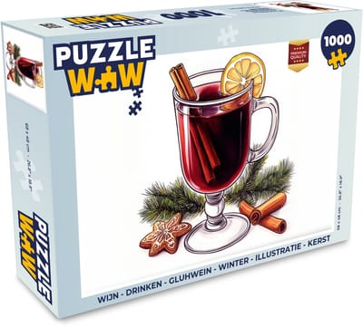 Puzzel Wijn - Drinken - Gluhwein - Winter - Illustratie - Kerst - Legpuzzel - Puzzel 1000 stukjes volwassenen - Kerst - Cadeau - Kerstcadeau voor mannen, vrouwen en kinderen