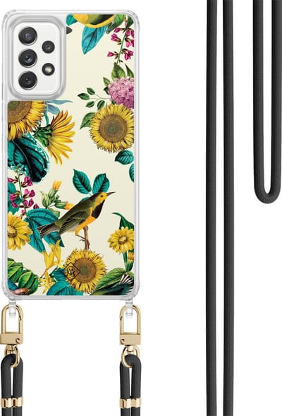 Casimoda® hoesje met koord - Geschikt voor Samsung A52(s) - Zonnebloemen / Bloemen - Afneembaar koord - TPU/polycarbonaat - Geel