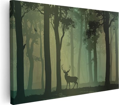 Artaza Canvas Schilderij Bos - 30x20 cm - Klein - Wanddecoratie Hert - Muurdecoratie Bomen - Kamer Accessoires