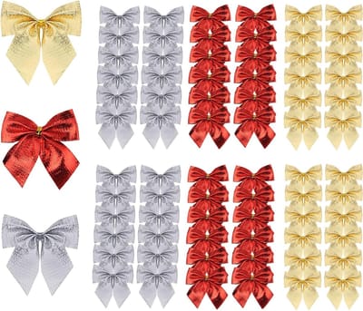 Kerstdecoratie: 72 Mini Kerststrikken in Goud, Zilver en Rood voor Boomversiering - 6 cm