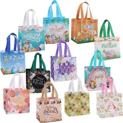 Herbruikbare Paas Presentatietassen - 12 Stuks Papieren Tassen met Handvatten voor Kinderen, Perfect voor Paasfeesten, Eieren en Cadeaus