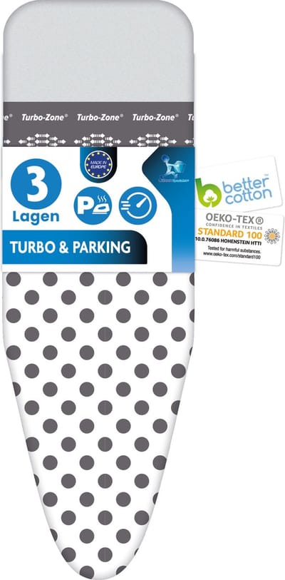 Laundryspecialist Strijkplankhoes met glijzone & hittebestendige parkeerzone - 3 laags - maat S/M voor een breedte van 37 tot 43 cm en een lengte van 117 tot 122 cm