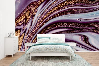 Behang - Fotobehang Marmer - Roze - Goud - Glitter - Marmerlook - Luxe - Breedte 400 cm x hoogte 240 cm