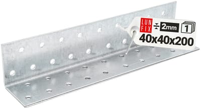 LUN FIX - Winkelverbinder - 1 stuk - Lochplattenwinkel 40x40x200x2 - Winkel - Klein Montagewinkel - Holzverbinder - Korrosionsschutz - Lochwinkel