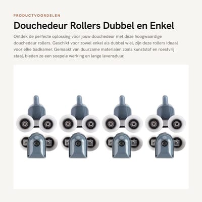 Dailygoods- Douchedeurrollers 8 Stuks - Dubbel Wiel - Kunststof/Nylon - Roestvrij Staal - Voor Glas van 10-12mm - Inclusief Schroeven/Afdekdoppen - Douchedeurwielen