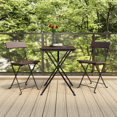 vidaXL - Opklapbare - stoelen, - 2 - stuks, - bruin, - van - polyrotan - en - staal.