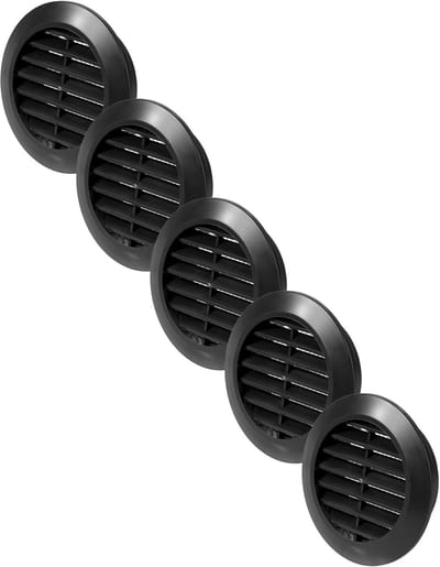 Luchtroosters Zwart - Ventilatieroosters Deur - Ventilatie Binnen - Met Insectenhor - 60 mm Rond - Zwart