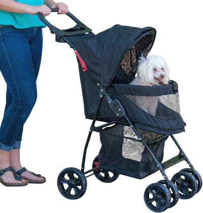 Wandelwagen voor huisdieren met ritsloze ingang en opvouwbaar ontwerp, voor katten en honden, inclusief opbergruimte en bekerhouder, beschikbaar in 4 kleuren