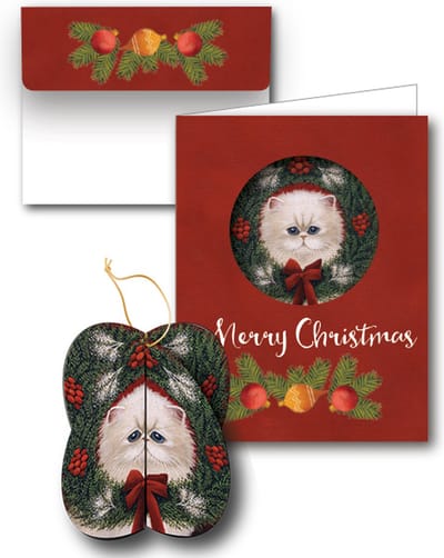 3D Ornament Kerst Wenskaart met envelop – Cat – 10 stuks