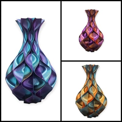 Layerzz -Vaas Wave Elegance - 3-D print - voor droogbloemen en zijdebloemen - modern - kleurrijk - stijlvol - goud blauw paars