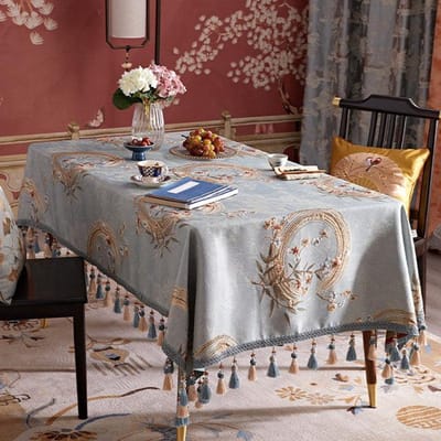 Chinees tafelkleed luxe voor eettafel rechthoekig geborduurd jacquard kwastje vierkante salontafelhoes rond feestevenement 60x60cm-Square gray