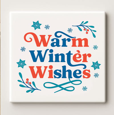 Warm Winter Wishes Keramische Tegel – 15x15 cm Feestelijke Kerst Wandtegel – Gezellig Wintercadeau & Huisdecoratie
