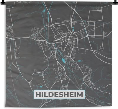 Wandkleed - Wanddoek - Duitsland – Blauw – Hildesheim – Stadskaart – Kaart – Plattegrond - 180x180 cm - Wandtapijt