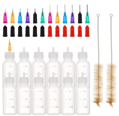 Dailygoods- Knutselflessen 12 Stuks - Multifunctionele Lijmapplicator - Lege Plastic Flessen - 30 ml - 24 Bits - Ideaal voor Nauwkeurig Werk - Lijmfles