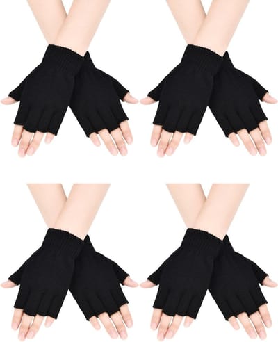 4 Paar Vingerloze Handschoenen voor Kinderen - Halve Vinger Mittens voor Typen en Wintergebruik in Zwart