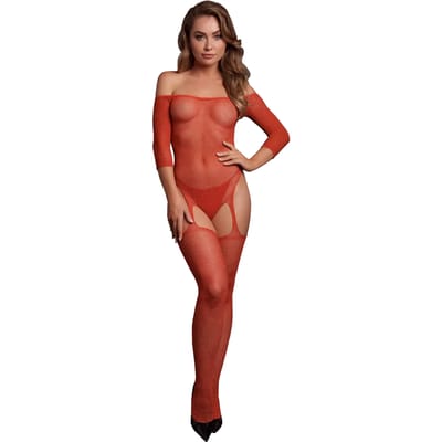 Le Desir- Glimmende bodystocking blote schouders - Rood
