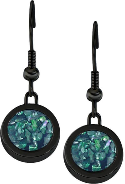 Quiges RVS Schroefsysteem Oorhangers Oorbellen Zwart met Verwisselbare Blauwe Vlokjes Schelp Mini Munt Set - ECOS257