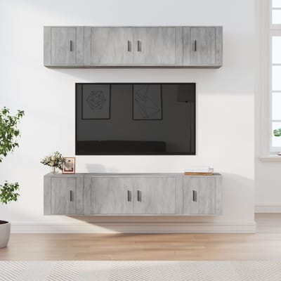 vidaXL - 6-delige - Tv-meubelset - bewerkt - hout - betongrijs