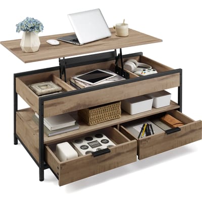 VASAGLE salontafel, in hoogte verstelbare woonkamertafel, salontafel, met lades, open vak, 50x100 x (48-63)cm