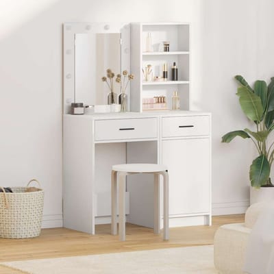 vidaXL - Dressing - tafel - set - met - LED - 2 - st - Wit - Bewerkt - hout