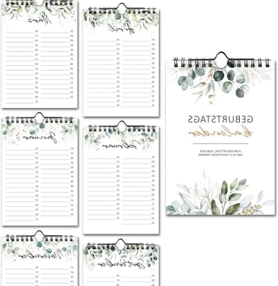 12 Maanden Verjaardagskalender voor Vrouwen, Jaaronafhankelijk, 14 x 21 cm, Muurkalender met Eucalyptus, Perfect als Verjaardagscadeau en Herinneringskalender