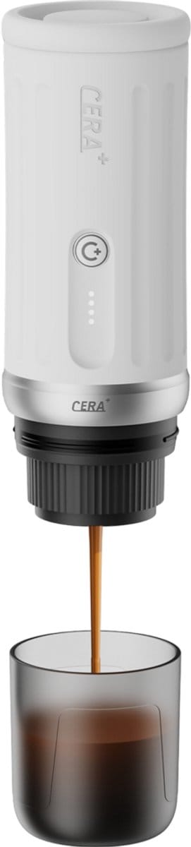 Cerapresso draagbare espressomachine - 13.500 mAh accu, tot 8 espresso’s per lading - capsules en gemalen koffie - zelfverwarmend tot 96°C - dubbele espresso - draagbaar koffiezetapparaat voor auto, werk, camping en reizen - Cera+