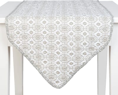 Clayre & Eef - Tafelloper Grijs Wit 50 x 160 cm