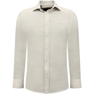 Oxford Effen Blouse Heren - Slim Fit Stretch - Beige
