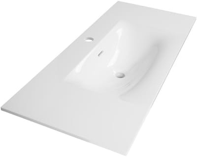 Brauer Glacier Wastafel - 100 cm - met 1 Spoelbak en 1 Kraangat - Fine Stone Hoogglans Wit
