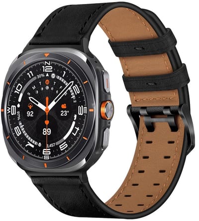 Leren bandje - geschikt voor Samsung Galaxy Watch Ultra (47mm) / Ultra 2025 (47mm) - band van leer met dubbele rvs gesp - zwart