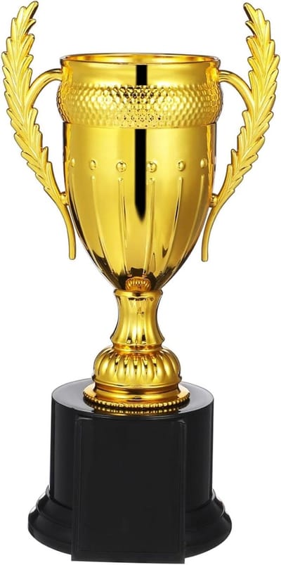 Gouden Trofee Beker - Wedstrijd Trofee - Prijsuitreiking Ceremonie - Opvallend Ontwerp - 23 x 12 x 9 cm - Goud