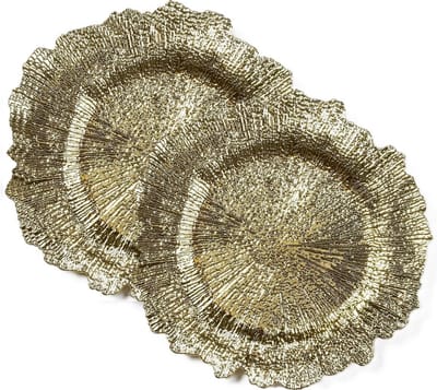 Inge Christmas Diner/kerstdiner onderborden - 4x st - goud - D33 - kunststof - rond