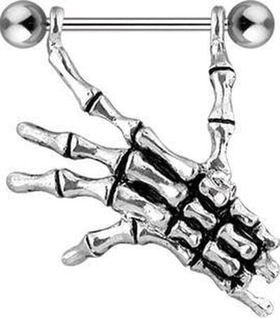 Tepelpiercing Skull hand 1.6x14 - LMPiercings