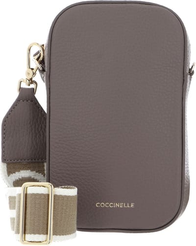 COCCINELLE Leren Schoudertas Telefoontasje Tebe Hi-Tech Accessoire Grained Leather Warm Taupe